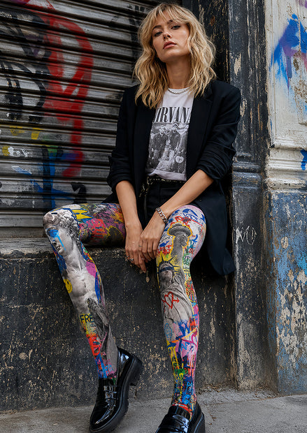 Street Art Statue Print Tights Hosiery Pantyhose L68-129