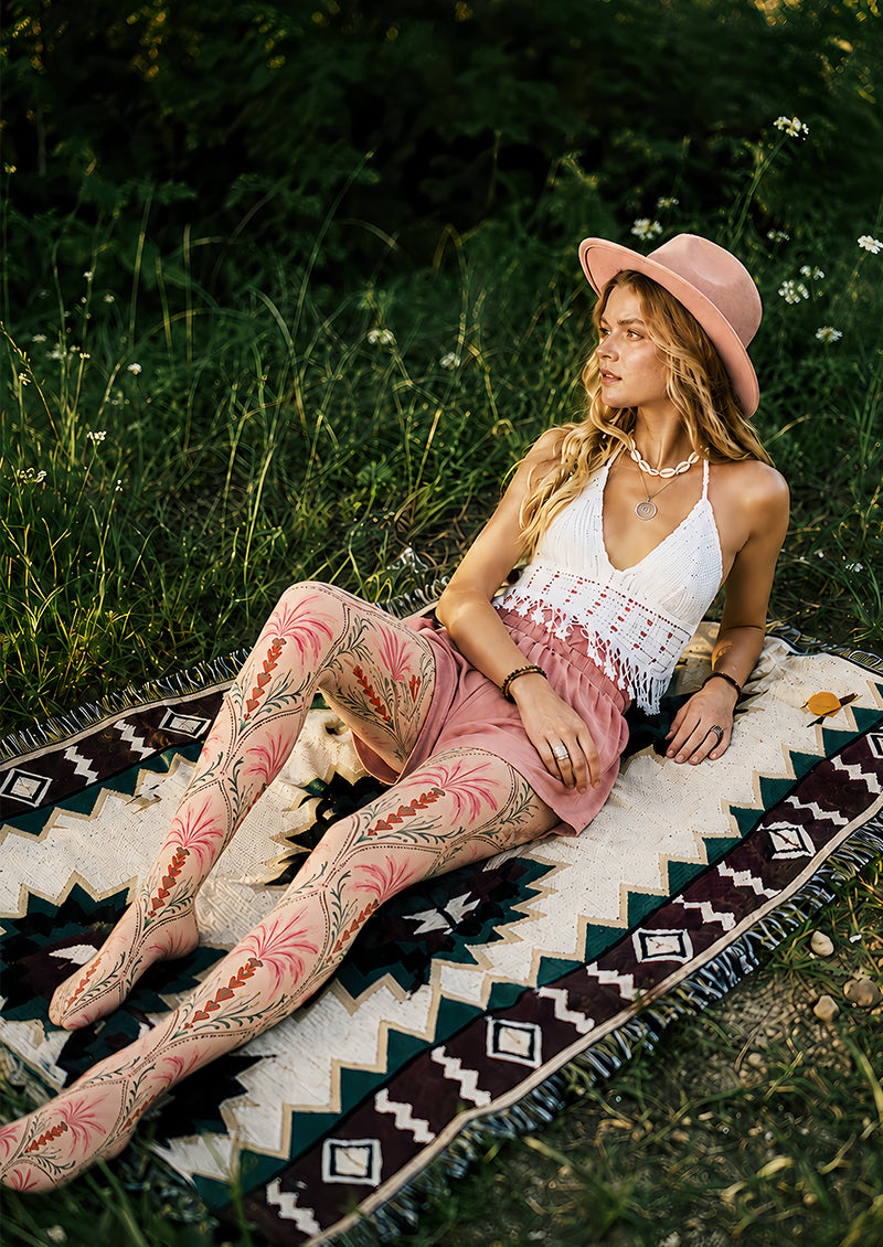 Folk Floral Tights Hosiery Pantyhose L68-135