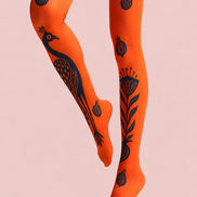 Orange Peacock Animal Print Tights Hosiery Pantyhose L68-14