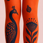 Orange Peacock Animal Print Tights Hosiery Pantyhose L68-14