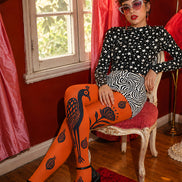 Orange Peacock Animal Print Tights Hosiery Pantyhose L68-14