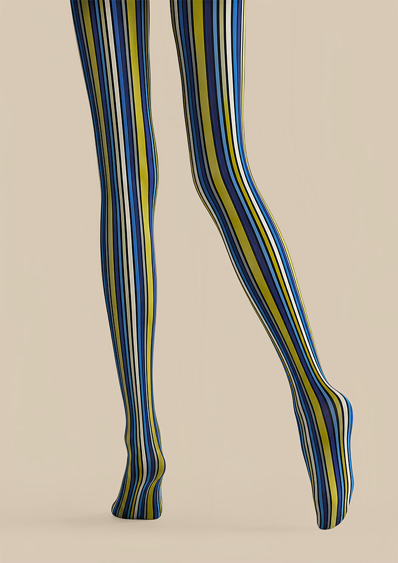 Electric Blue Striped Tights Hosiery Pantyhose L68-143