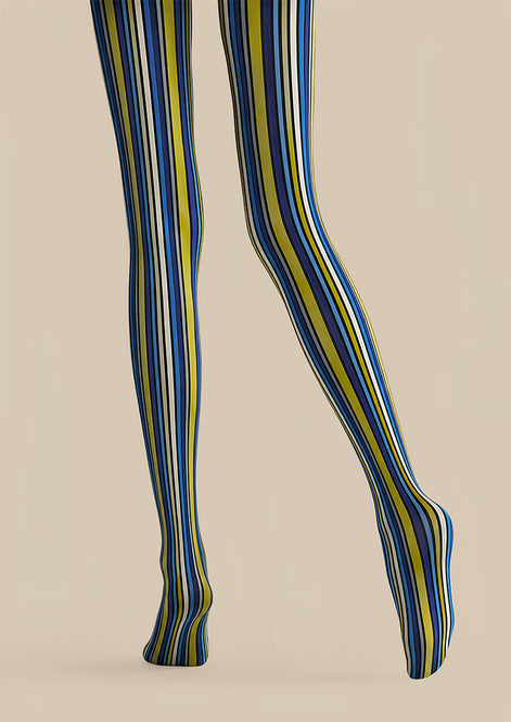 Electric Blue Striped Tights Hosiery Pantyhose L68-143