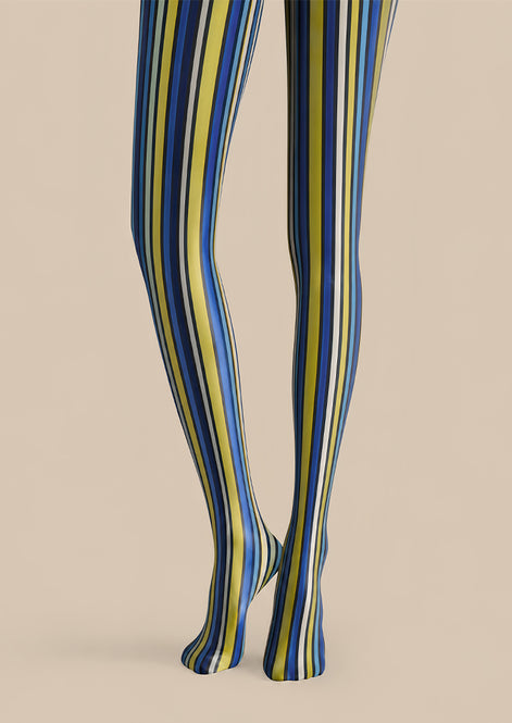 Electric Blue Striped Tights Hosiery Pantyhose L68-143