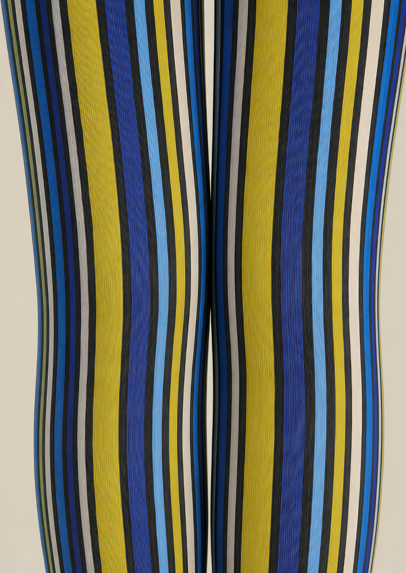 Electric Blue Striped Tights Hosiery Pantyhose L68-143