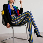 Electric Blue Striped Tights Hosiery Pantyhose L68-143