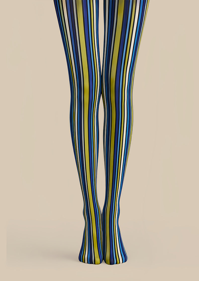 Electric Blue Striped Tights Hosiery Pantyhose L68-143