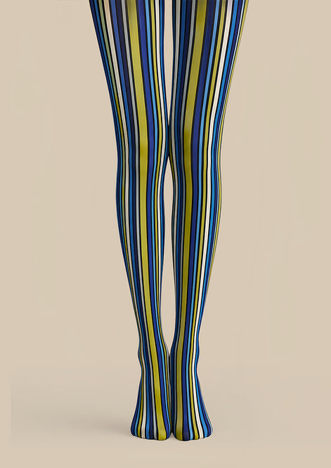 Electric Blue Striped Tights Hosiery Pantyhose L68-143