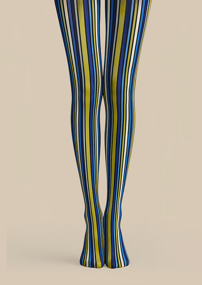 Electric Blue Striped Tights Hosiery Pantyhose L68-143