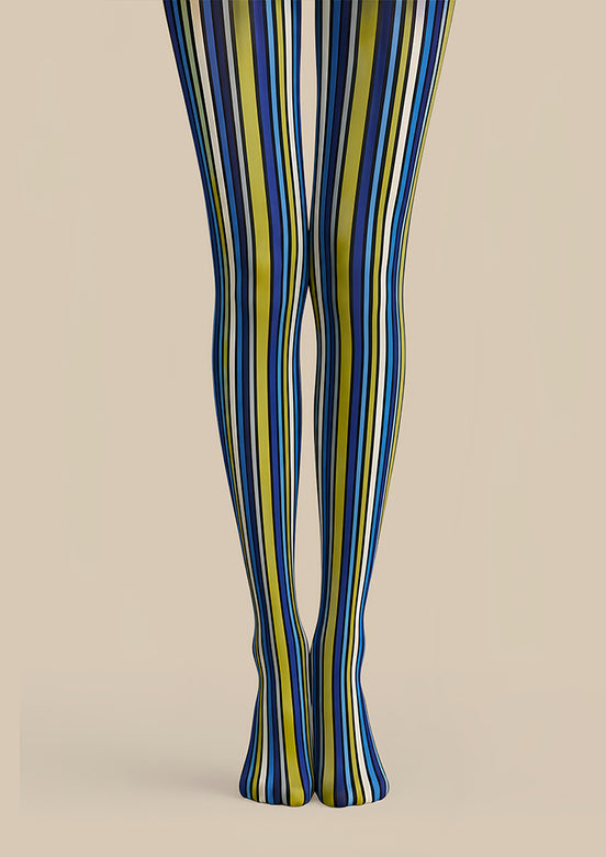 Electric Blue Striped Tights Hosiery Pantyhose L68-143