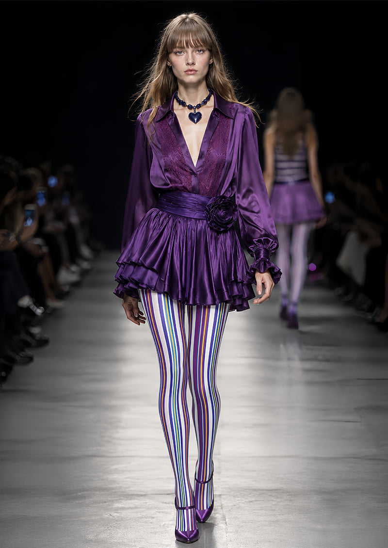 Purple Rhythm Striped Tights Pantyhose L68-144