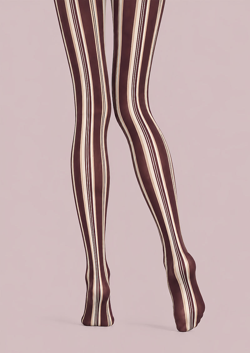 Mocha Classic Striped Tights Hosiery Pantyhose L68-145