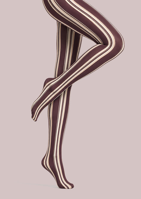 Mocha Classic Striped Tights Hosiery Pantyhose L68-145