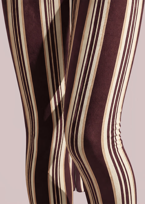 Mocha Classic Striped Tights Hosiery Pantyhose L68-145