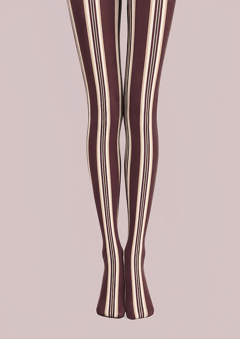 Mocha Classic Striped Tights Hosiery Pantyhose L68-145