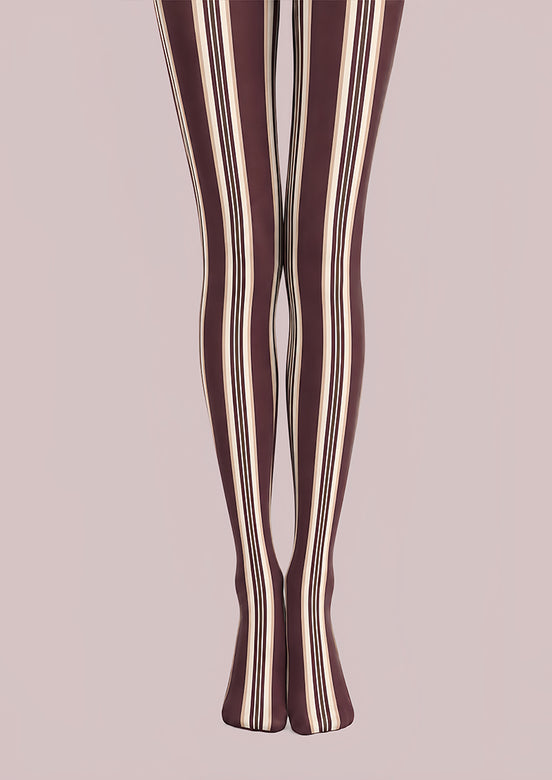 Mocha Classic Striped Tights Hosiery Pantyhose L68-145
