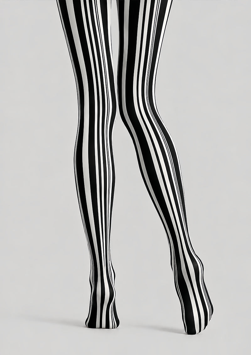 Black White Classic Striped Tights Pantyhose L68-146