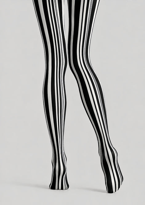 Black White Classic Striped Tights Pantyhose L68-146
