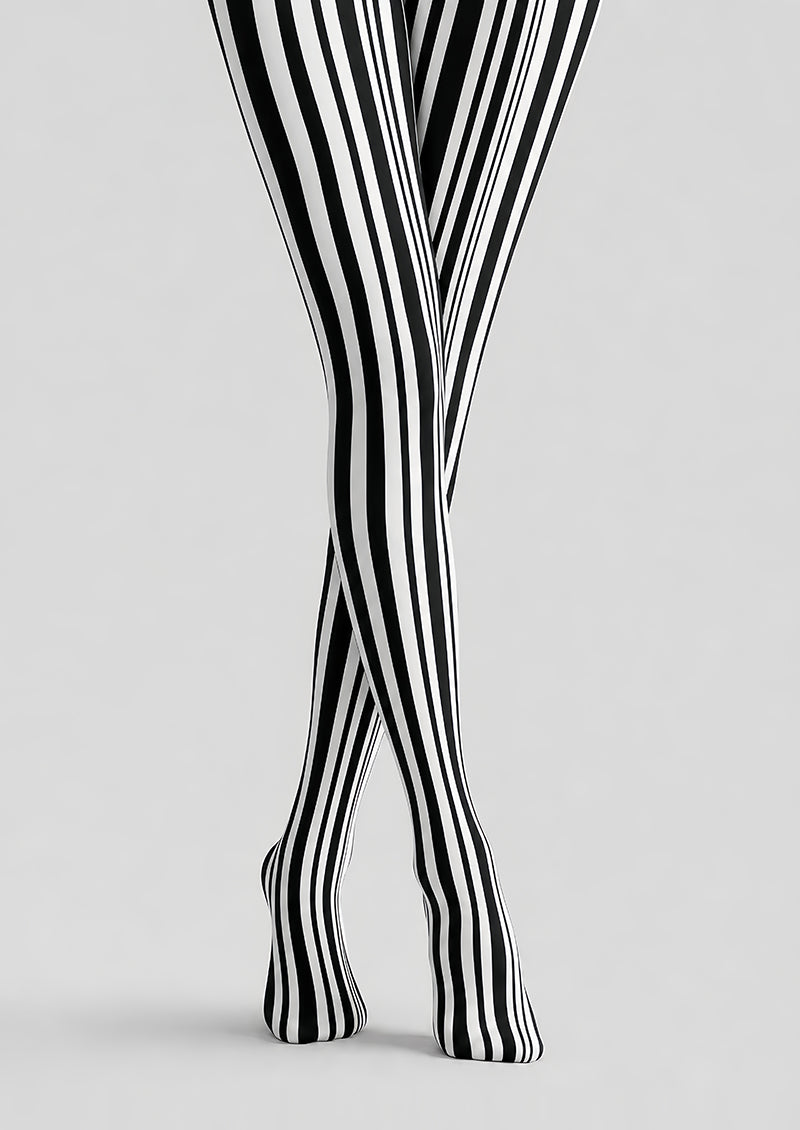 Black White Classic Striped Tights Pantyhose L68-146