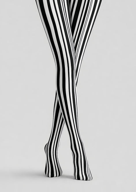Black White Classic Striped Tights Pantyhose L68-146