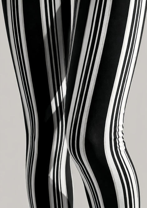 Black White Classic Striped Tights Pantyhose L68-146