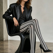 Black White Classic Striped Tights Pantyhose L68-146