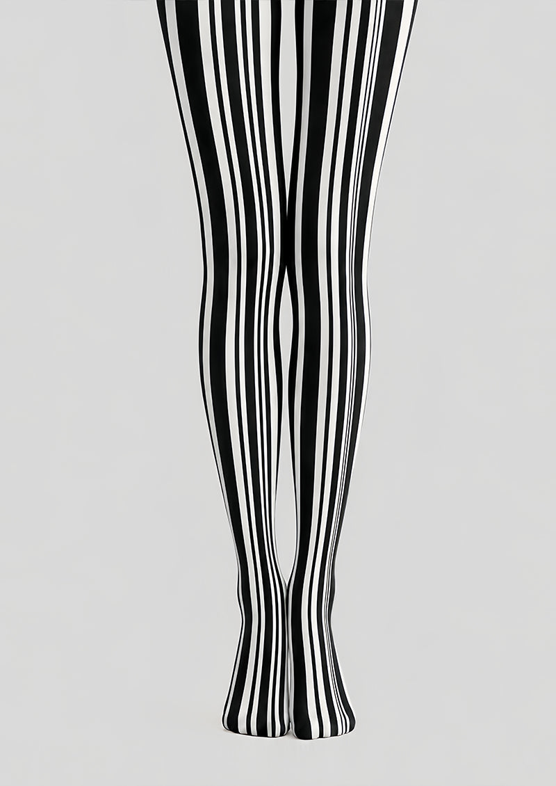 Black White Classic Striped Tights Pantyhose L68-146
