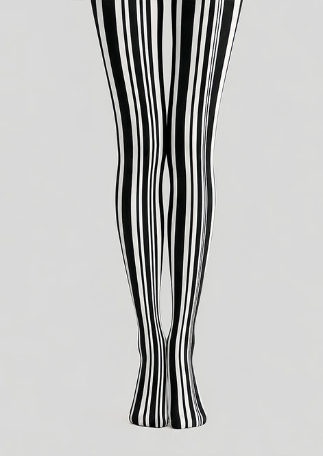 Black White Classic Striped Tights Pantyhose L68-146