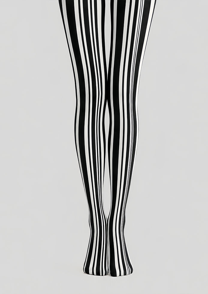 Black White Classic Striped Tights Pantyhose L68-146