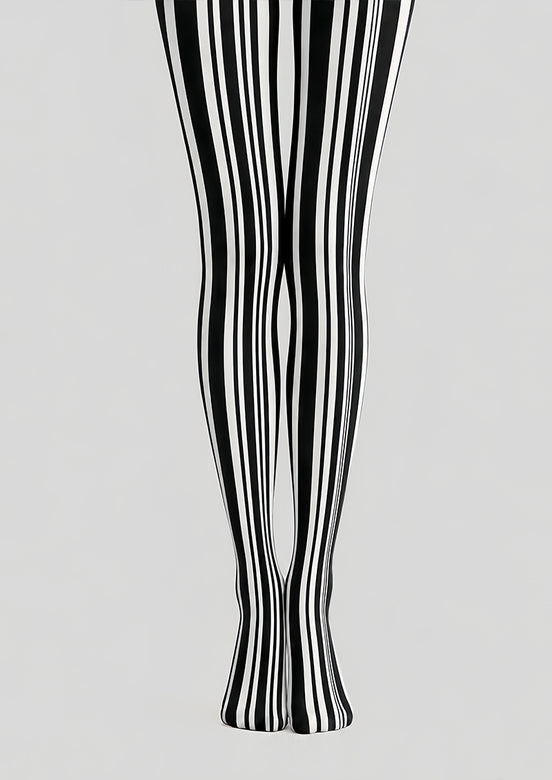Black White Classic Striped Tights Pantyhose L68-146