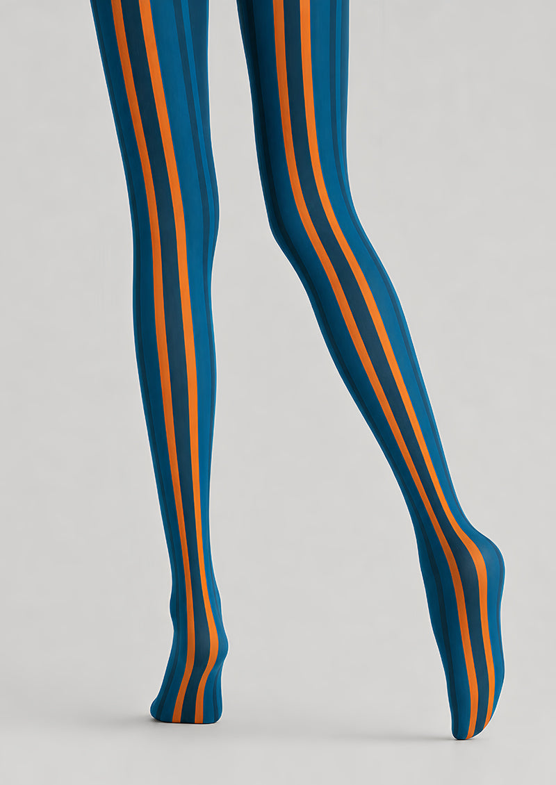 Sporty Blue Orange Striped Tights Pantyhose L68-147
