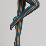Sporty Blue Orange Striped Tights Pantyhose L68-147