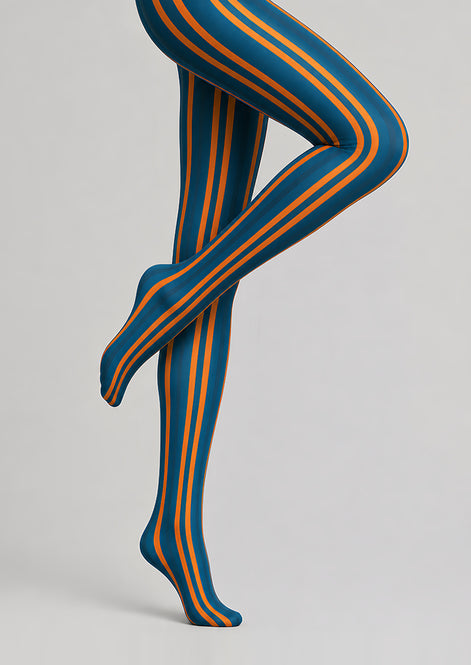 Sporty Blue Orange Striped Tights Pantyhose L68-147