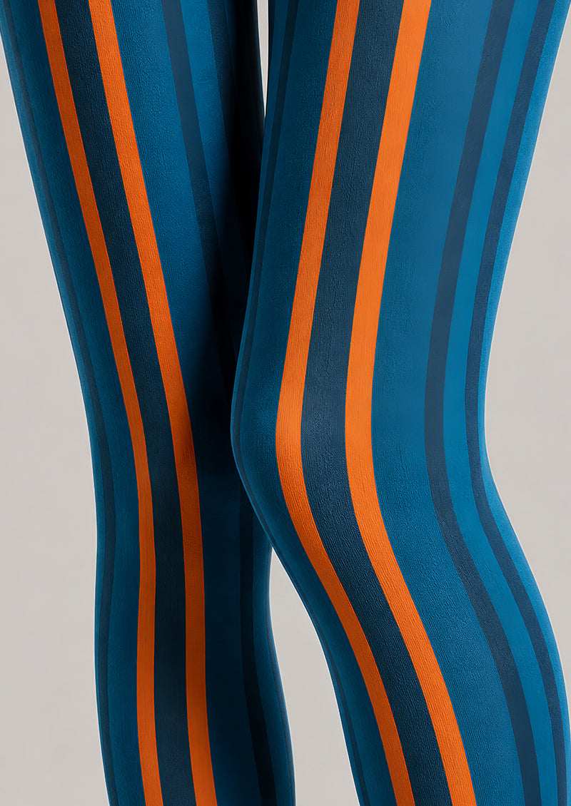 Sporty Blue Orange Striped Tights Pantyhose L68-147