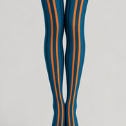 Sporty Blue Orange Striped Tights Pantyhose L68-147