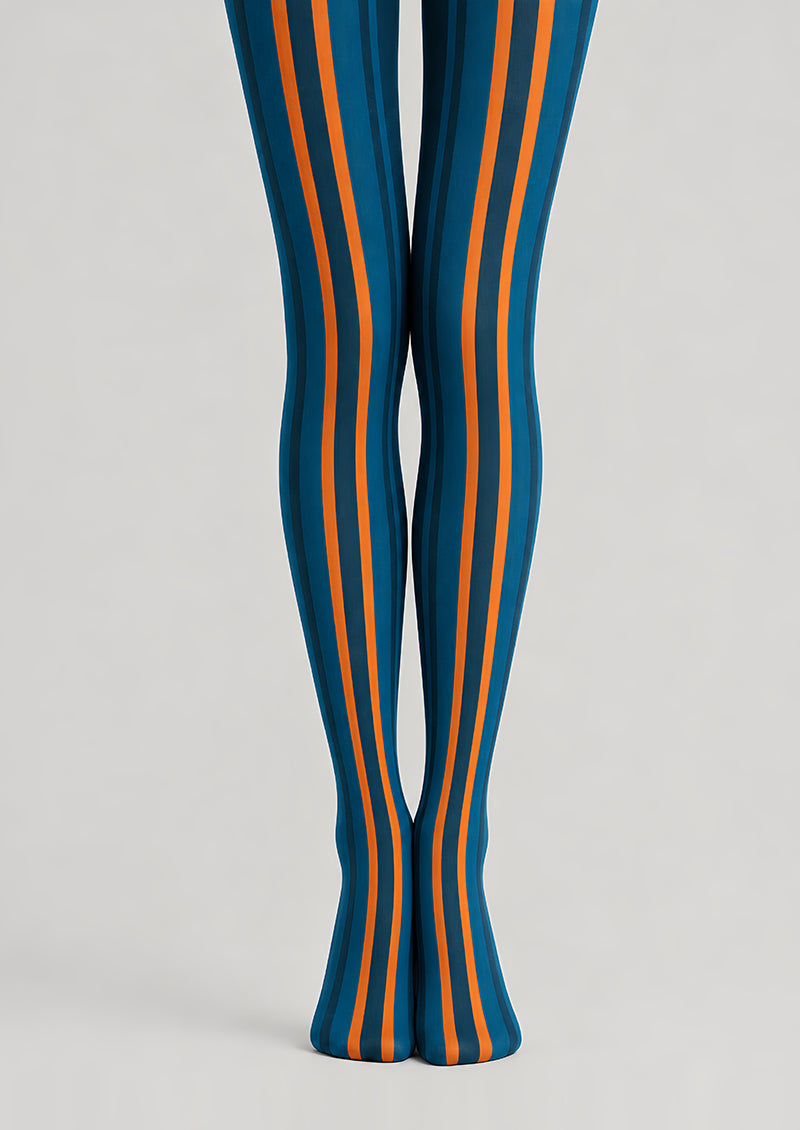 Sporty Blue Orange Striped Tights Pantyhose L68-147