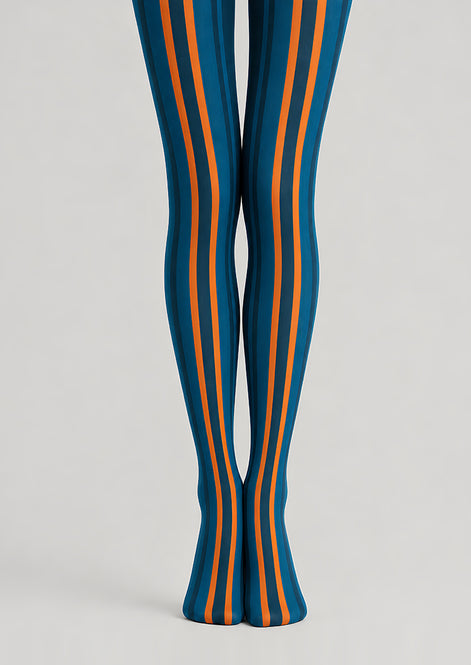 Sporty Blue Orange Striped Tights Pantyhose L68-147