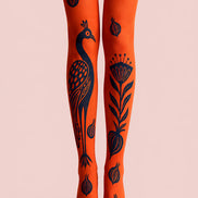 Orange Peacock Animal Print Tights Hosiery Pantyhose L68-14