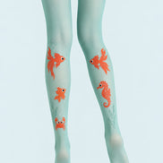 Goldfish Seahorse Animal Print Tights Green Pantyhose L68-15