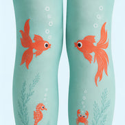 Goldfish Seahorse Animal Print Tights Green Pantyhose L68-15