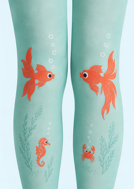 Goldfish Seahorse Animal Print Tights Green Pantyhose L68-15