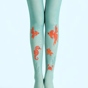 Goldfish Seahorse Animal Print Tights Green Pantyhose L68-15