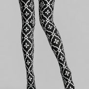 Black White Geometric Patterned Pantyhose Tights L68-18