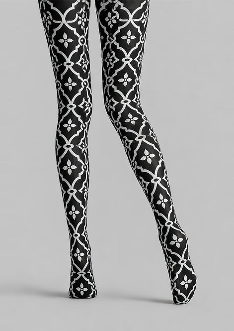 Black White Geometric Patterned Pantyhose Tights L68-18