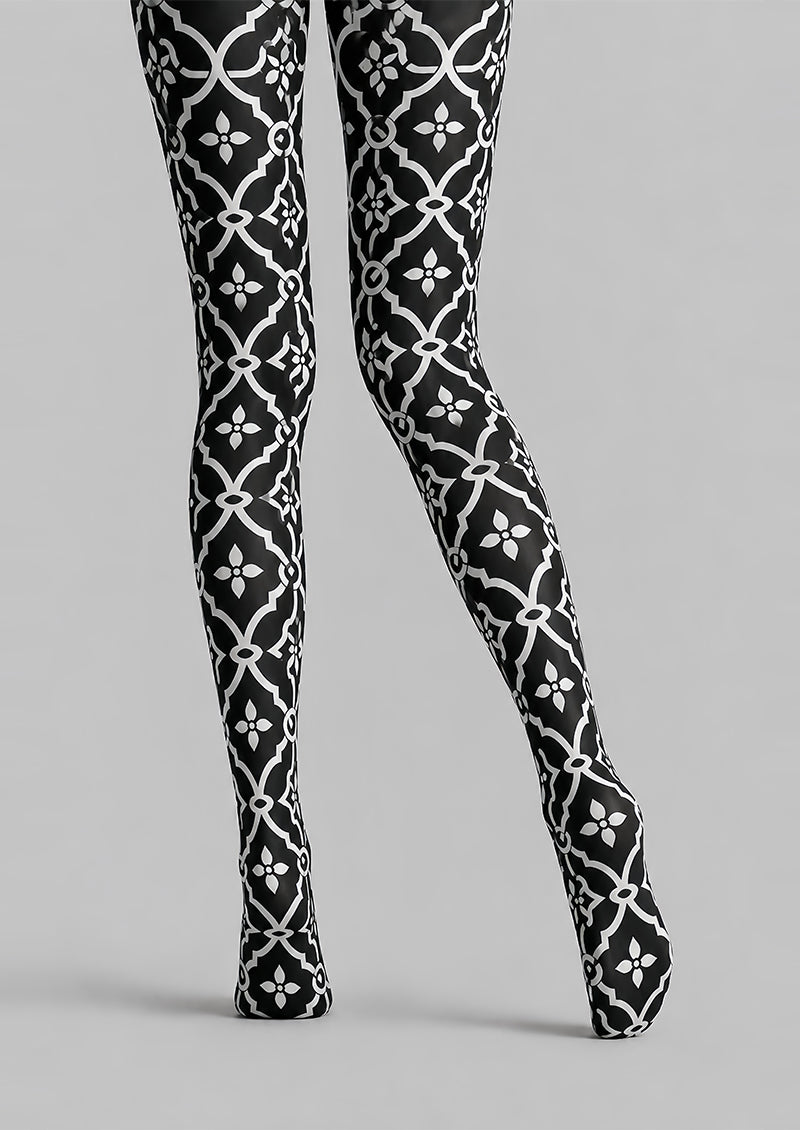 Black White Geometric Patterned Pantyhose Tights L68-18