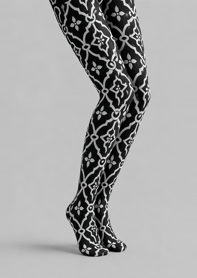 Black White Geometric Patterned Pantyhose Tights L68-18