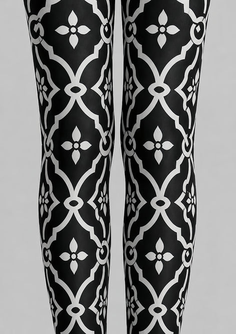 Black White Geometric Patterned Pantyhose Tights L68-18
