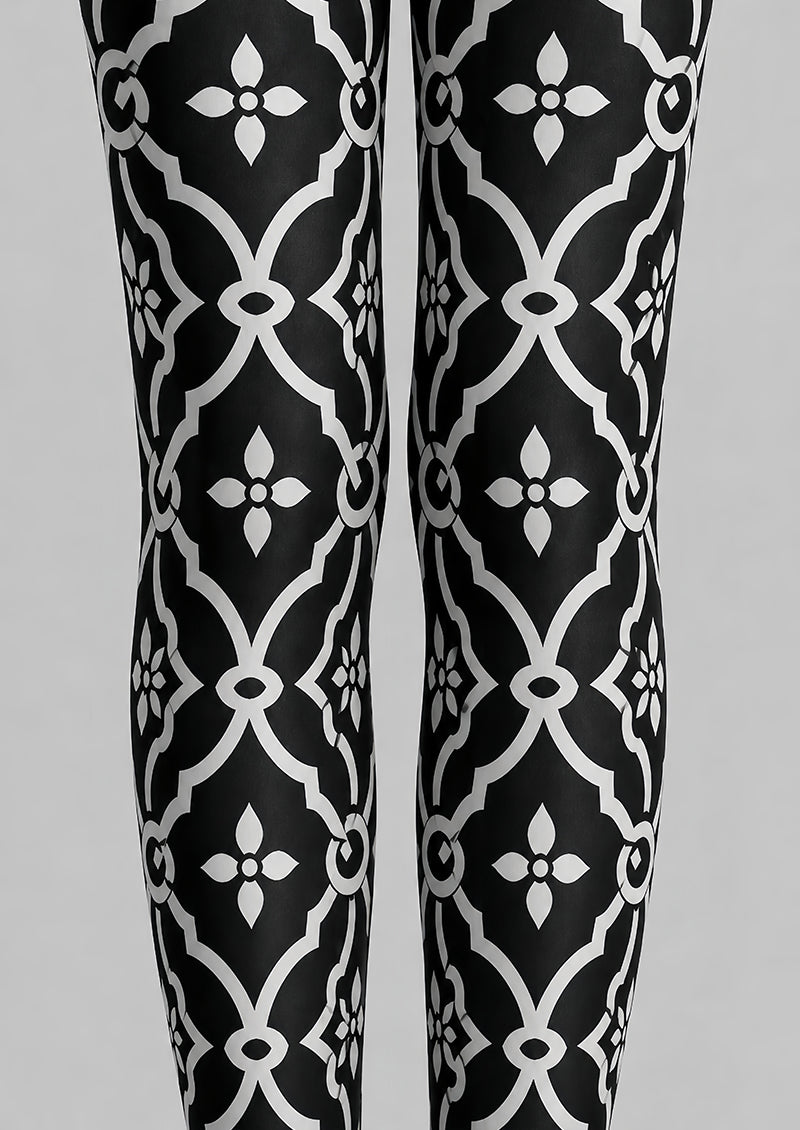Black White Geometric Patterned Pantyhose Tights L68-18