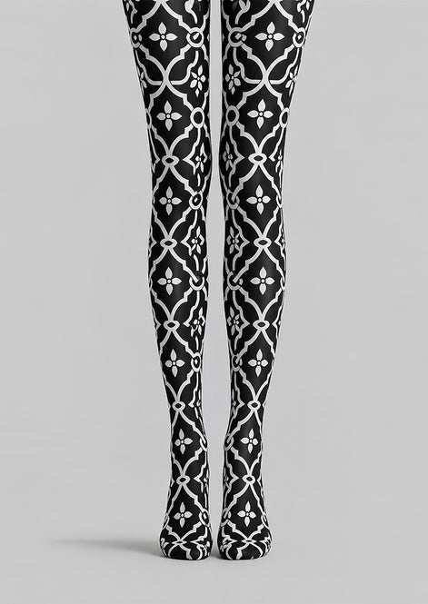 Black White Geometric Patterned Pantyhose Tights L68-18