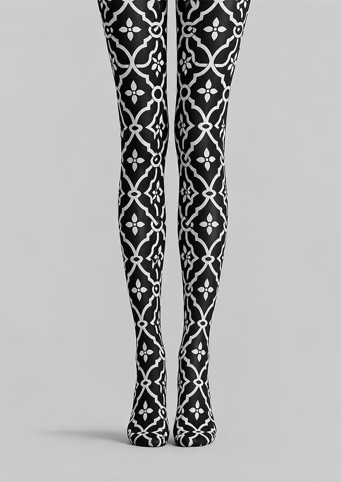 Black White Geometric Patterned Pantyhose Tights L68-18